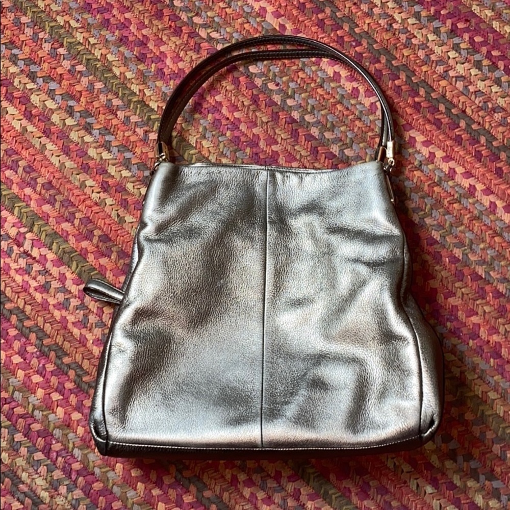 COACH EDIE 31 PEWTER SILVER LEATHER SHOULDER BAG PURSE metallic